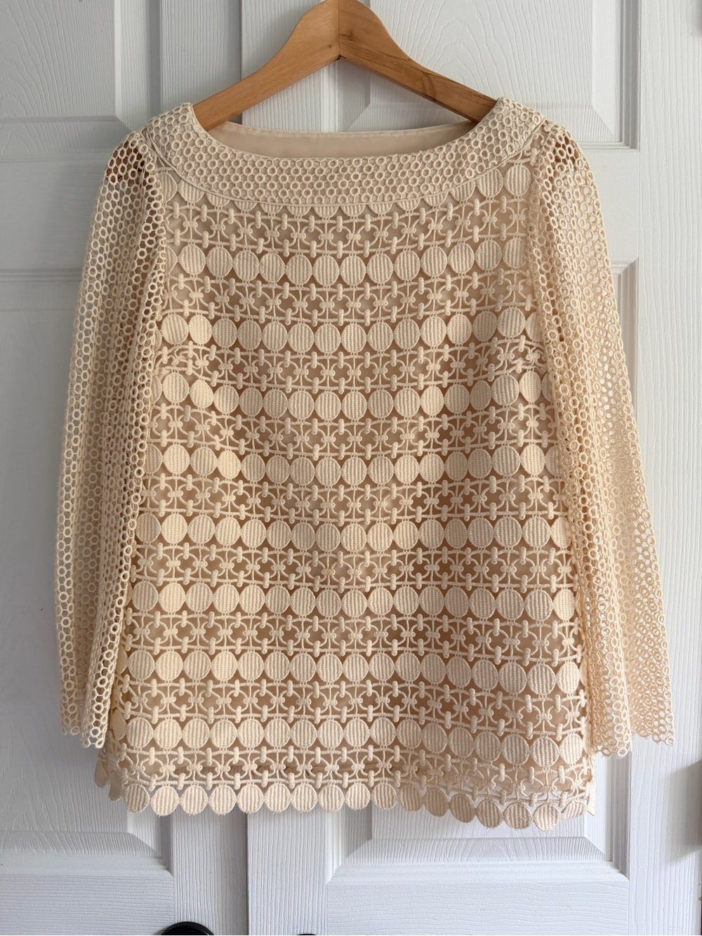 Tory Burch Cream Lace Crochet Long-Sleeve Top